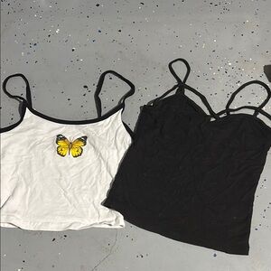Butterfly Embroidered White and Black Camisole Set